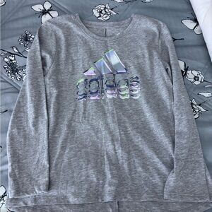 Adidas Kids Long Sleeve Tee in Gray with Holographic Logo